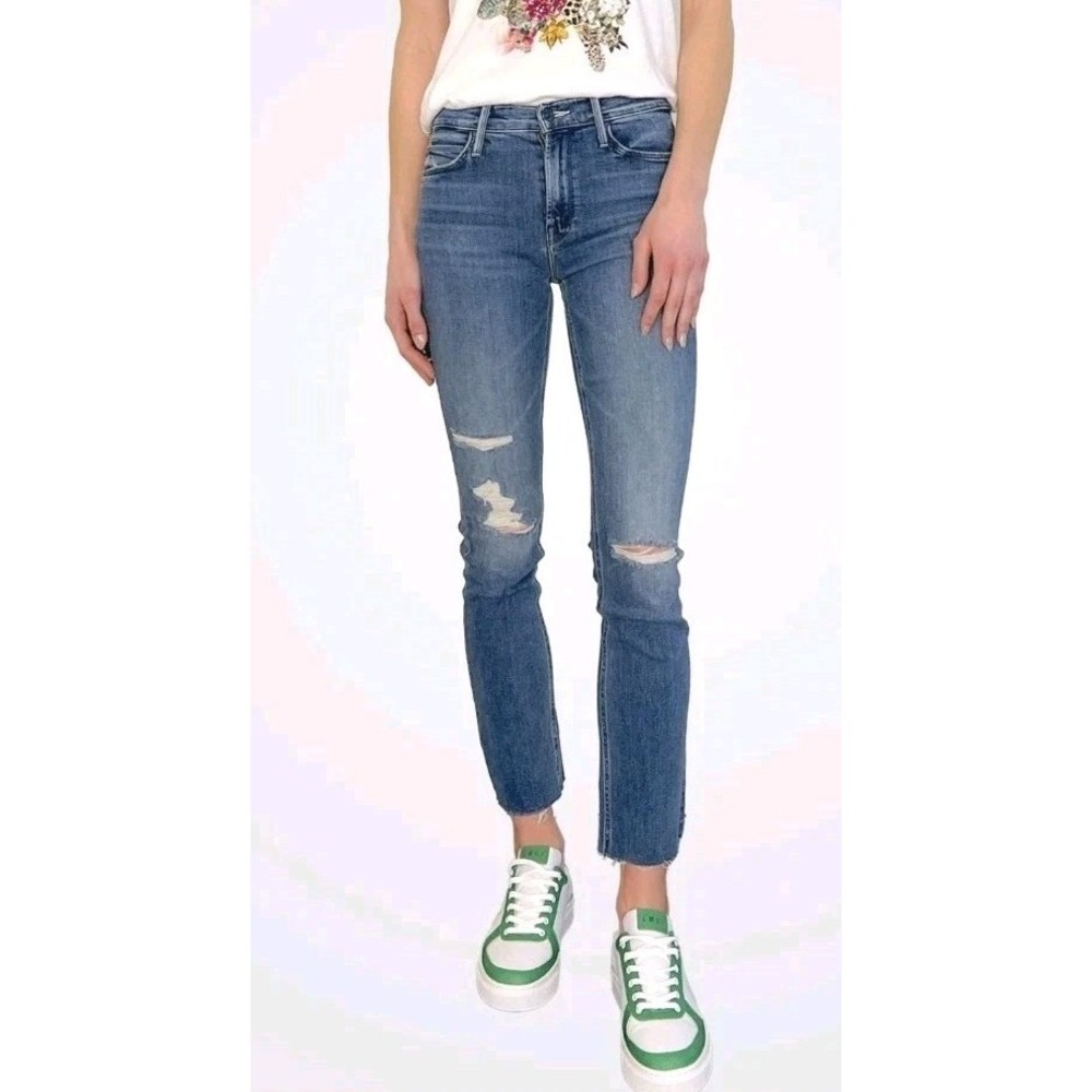 MOTHER The Mid Rise Dazzler Ankle‎ Fray Jeans Weekend Warrior Distressed 24 Boho
